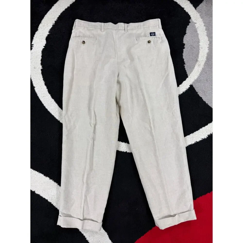 Vintage Dockers Pants Mens 34x29 Linen Blend Cream Casual Beach Cuffed